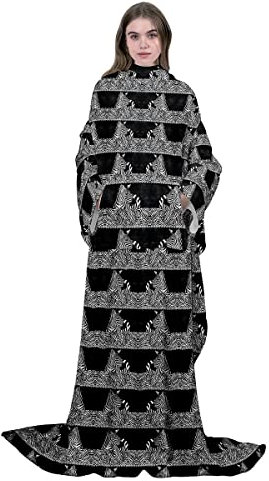 Loussiesd Zebra Fleece Blanket with Sleeves for Women Wild Animals Teens Room Decor Geometric Strip Lines Super Soft Sleeved Throw with Arm Natural Theme Fuzzy Plush Blanket 50x50
