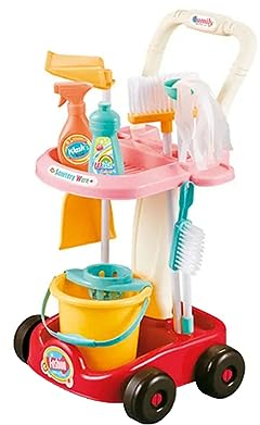 PNJB Trolley Cleaning Accessories Playset, Role Play, Little Helper Pretend Children Play Set With Trolley, Gardening Tool Set, Sturdy & Safe Design, Lightweight, Easy To Store