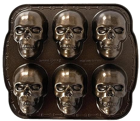 PEKMAR Totenkopf-Kuchenform, Gugelhupfform mit Totenkopfmuster, 3D-Skelett-Halloween-Kuchenform, Totenkopfform zum Backen, tragbare Kuchenform