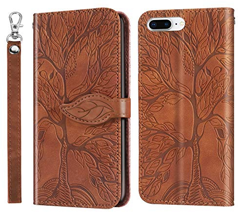 JayModCase Cover per iPhone 8 Plus / 7 Plus (5,5 Pollici), Libro con Portafoglio Chiusura Magnetico Flip Custodie Cuoio [Antiurto] [Slot Carte] [Funzione di Supporto] periPhone 8 Plus/7 Plus (Marrone)