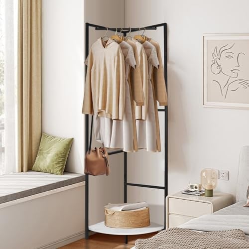 unho Eckgarderobe aus Metall: Eingangs-Kleiderständer Flur Baum mit Kleiderstange freistehender Kleiderständer mit Ablage für Home Office Schlafzimmer Schwarz