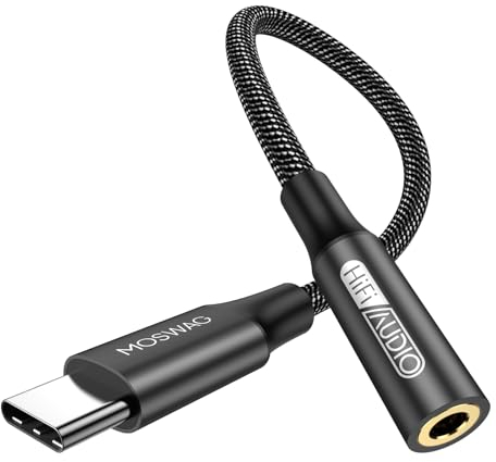 MOSWAG USB Typ C auf 3.5mm Kopfhörer Jack Adapter, Audio USB C auf Aux Dongle Kabel für iPhone 16 Pro Max/16 Pro/16 Plus/16/15 Pro/15, Samsung Galaxy S24 S23 S22 S21 S20, Huawei, Pixel, ipad und mehr