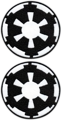 Patchion - Set von zwei runden, schwarzen, klassischen Militär-Embroidered Patches - Stickerei - Aufbügeln - Mittel - Kind