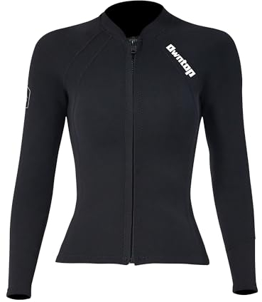 Owntop Veste de Combinaison pour Femmes - Hauts de Combinaison en Néoprène 2mm à Manches Longues avec Fermeture Éclair à l'avant pour Plongée Surf Snorkeling Natation, Femme Noir XL