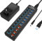 11-Port Hub USB 3.0 Alimenté: USB Multiple Ports Hub USB Alimenté avec Interrupteur Indépendant, 7 Ports USB 3.0 + 4 Ports de Recharge Intelligente et 12V/3A Adaptateur Alimentation