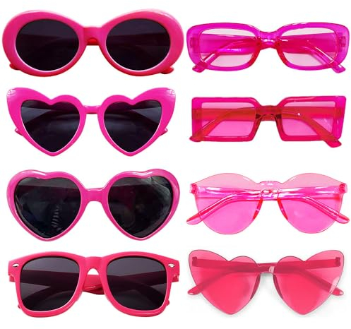 Dwenarry Set di Occhiali da Sole Rosa Donna Occhiali da Festa Retrò Anni '90 Plastica Occhiali Da Sole per Feste Carnevale Matrimonio Addio al Nubilato 8 Pezzi