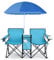 COSTWAY Double Camping Chair, Portable Folding Loveseat with Umbrella, Ice Bag, Cup Holder & Carrying Bag, Outdoor Garden Seaside Fishing Picnic Leisure Lover Chairs Set (Turquoise)