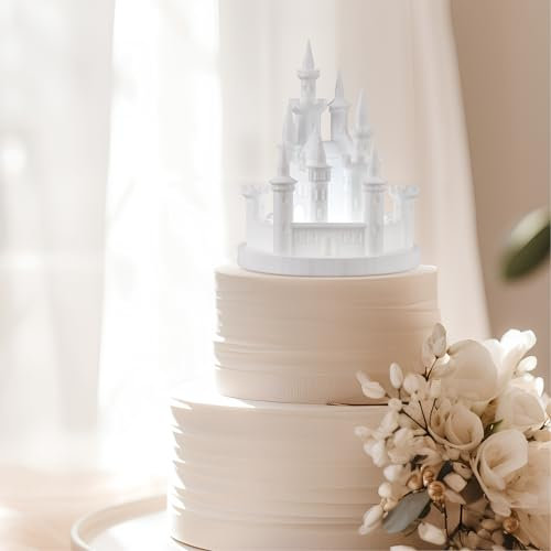 Baquler Castle Cake Topper Figurine Wedding Birthday Castle Night Light Topper USB Rechargeable Princess Night Light Cake Topper for Wedding Birthday Party Cake Decor (White)