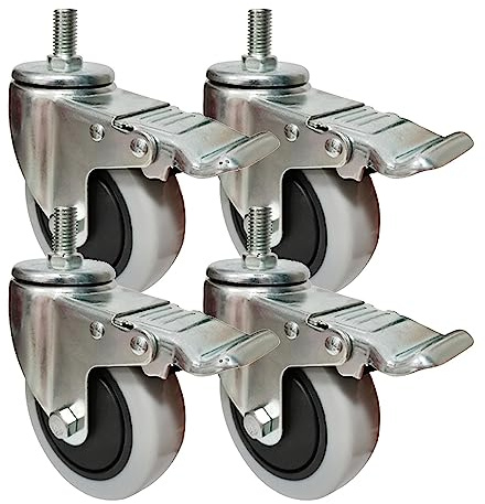 Vorbaurollen mit M14-Gewinde, 100-mm-Hochleistungs-Industrierollen mit Feststellbremse, PU-Möbel-Lenkrolle, Trolley-Wagen/Regale, rutschfeste Rolle, 4er-Set (Größe: mit Bremse)