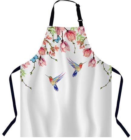 BGBDEIA Küchenschürze mit tropischen japanischen Blumen, Kolibri, für Damen und Herren, Unisex, verstellbare Kochschürze, wasserdichte Schürze für Zuhause, Küche, Restaurant, Kaffeehaus,