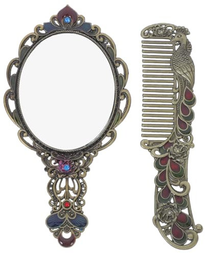 Healeved 1 Set Vintage-Handspiegel Mit Kamm Vintage-Spiegelkamm-Set Hand-Make-Up-Spiegel Reise-Kosmetikspiegel Mit Kamm Handspiegel Dekorativer Spiegel Antiker Kosmetikspiegel