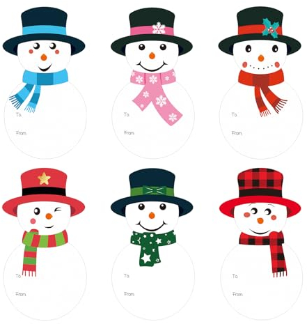 G2PLUS Süß Weihnachtaufkleber für Geschenke, 120 Stück Schneemann Weihnachten Aufkleber, Kraftpapier Sticker zu Beschriften, Weiß Weihnachten Namensaufkleber zum Geschenk oder Karten Deko