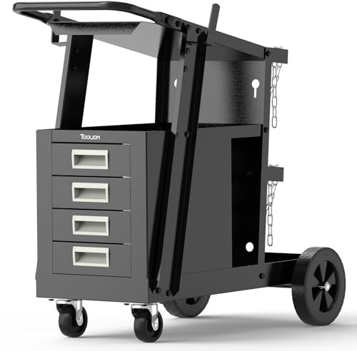 TOOLIOM Welding Cart with 4 Drawers Cabinet,Rolling Welder Cart for Tig Mig Welder and Plasma Cutter,360° Swivel Wheels Welding Trolley