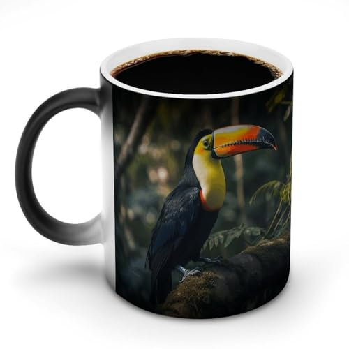 BTCOWZRV Farbwechsel-Tasse, bunte Tukan-Keramik-Kaffeetasse, wärmewechselnde empfindliche Tasse, magische Teetasse, Neuheit, Kaffeetassen für Damen und Herren