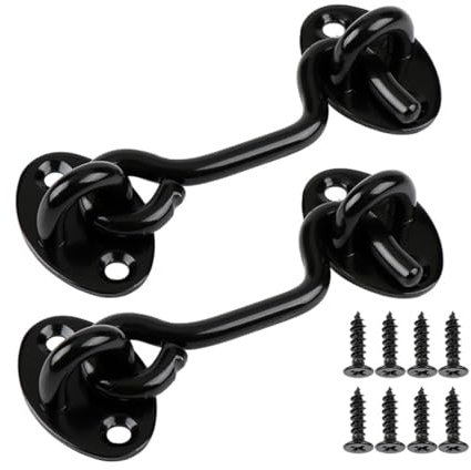 2 Pcs Hook and Eye Latch, 3 Inch Cabin Hook Stainless Steel Door Lock Hook, Black Door Latch for Internal Door Hooks to Keep Door Open,Door Catch for Outdoor Garden Gate Latch Use(Black, 3 in)