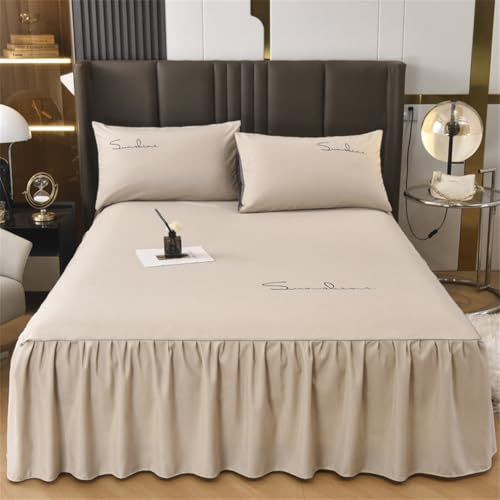 Morbuy Jupe de lit à Volants et 2 Taies d'oreiller - Robuste et Élastique Cache Sommier Volants Twin/Full/Queen/King Cache-sommiers, Décoration de la Maison (180x200cm,Beige)