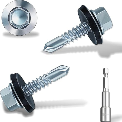 250 pcs Blechschrauben 4,8x16mm Sechskant mit Dichtscheibe Verzinkt Silber | Spenglerschrauben Sechskant mit Dichtscheibe EPDM wasserdicht langlebig für Dachrinnen Carports
