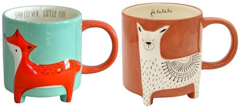 Winkee - Cute Animal Kaffeetassen I Die süße Kaffee-Tasse & Tee-Becher in groß I XXL Tasse ca. 450 ml I Cute Coffee Mug I 2er Misch Set Fuchs & Lama
