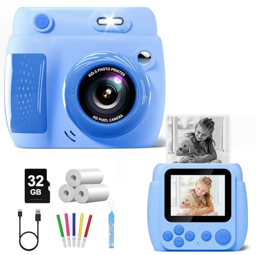 Camara Fotos Infantil Instantanea,LETSHAHA 1080P 20MP 10X 2.4 Pulgada Camara de Fotos Instantaneas con 32 GB Tarjeta y Tres Rollos de Papel para Impresora, Regalos para Niños de Entre 5 y 12 Años