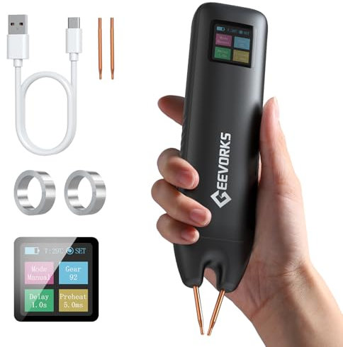 Geevorks Saldatrice a Punti 1.3 pollici schermo a colori piccola macchina saldatura a punti 2 in 1odalità automatica e manuale 99 regolazione ingranaggi con protezione di controllo della temperatura