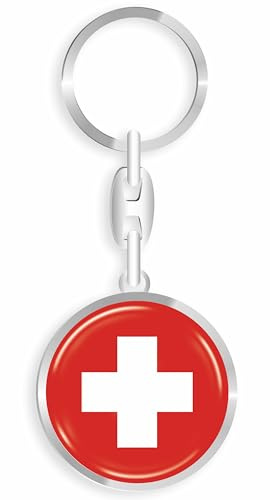 daged Porte-clés Suisse en métal - Effet 3D + autocollant - RD, multicolore, 33mm
