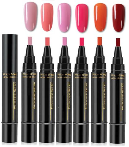 Polishey Nail Polish Pen Set - No UV, 3 In 1 Gel Nail Varnish Pens for Women Girls - One Step Application (6 Colors A)