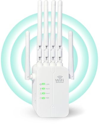 Repetidor WiFi con 6 Antenas y 2 Puertos Ethernet - Amplificador Señal WiFi Compatible con TP-Link - Extensor de WiFi (Cobertura 10000 pies²) - Ideal para Casa y Oficina. (ZJQ-610)