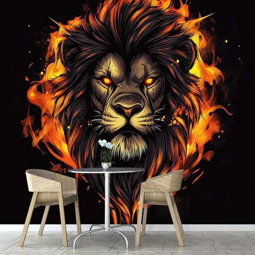 Papier Peint Crinière Rouge Lion Colère Panoramique 3D Animaux Abstraits Revêtement Murale décoration salon,Chambre Coucher Maison Décoration Intérieure 150×105cm