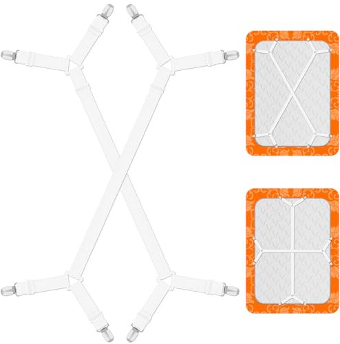 Hanyousheng 2 Stück Bettlakenspanner Verstellbar, Elastische Bettlaken Spanngurte, Spannbettlakenhalter Clips, Bettlaken Halter mit Metallclip für Faltenfreie Bettlaken, Matratze