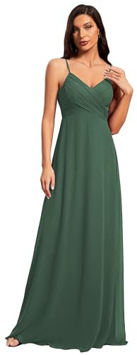 Ever-Pretty Abito Cerimonia Donna Donna Lungo Scollo a V Senza Maniche Linea ad A Chiffon Senza Schienale Verde eucalipto 44