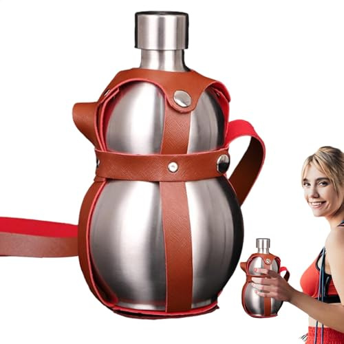 Lunaobrik Kürbisflasche aus - 1500 ml Sportwasserkolben, alte Wasserflasche | 23x12 cm Tragengurt für Fitnessstudio, chinesische Wasserflasche, Edelstahlflasche Sport Trinkflasche