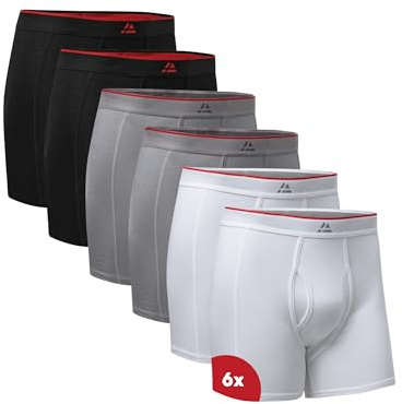 DANISH ENDURANCE Bambus Boxershorts Herren (6er|10er Pack), Unterhosen Herren, Mit oder ohne Eingriff Mehrfarbig (2X Schwarz, 2X Grau, 2X Weiß) XXL