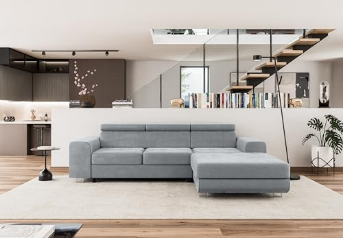COMFORTINO FURNITURE Ecksofa mit Schlaffunktion NOTA L-Form, Sofa Couch mit Bettkasten, Eckcouch, Schlafsofa für Wohnzimmer, Big Sofa Couch mit Schlaffunktion (Hellgrau, Ottomane Rechts)