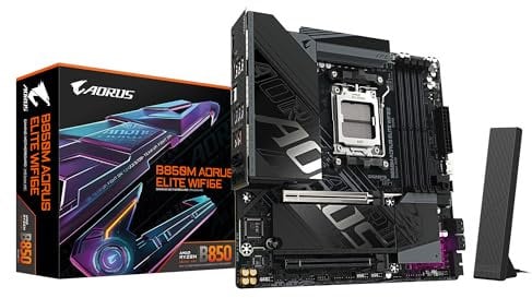 Gigabyte B850M AORUS ELITE WIFI6E Motherboard - AMD Ryzen 9000 Series CPUs, 12+2+2 Phases Digital VRM, up to 8200MHz DDR5 (OC), 1xPCIe 5.0 + 1xPCIe 4.0 M.2, WIFI 6E, 2.5GbE LAN, USB 3.2 Gen 2