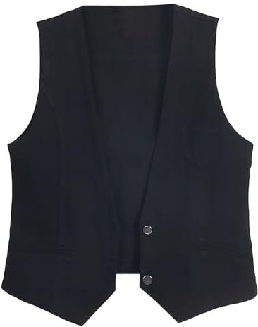 Denim Waistcoat Women Cowboy Waistcoat Solid Color Sleeveless Plus Size Lightweight Jean Jacket Spring Autumn Buttons Vests Open Front Shirt Coats Outerwear Chic Loungewear UK (51-Black, 4XL)