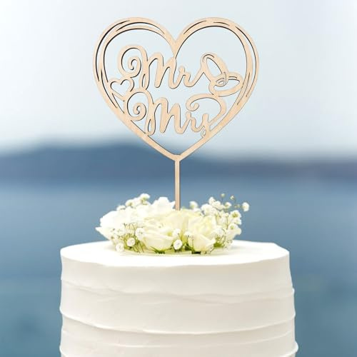 Affivia Holz Mr und Mrs Tortendeko Hochzeit,Cake Topper Hochzeit Deko,Mr & Mrs Hochzeitstorte Deko,Tortenstecker Hochzeits,Herz Hochzeitstorten,Tortentopper Hochzeitstorte für Wedding,Verlobung,Antrag