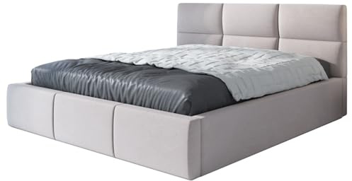 A&J MöbelLand Polsterbett 160x200 mit Bettkasten und Lattenrost – Emili-OM, Bett ohne Matratze mit Stauraum in Beige