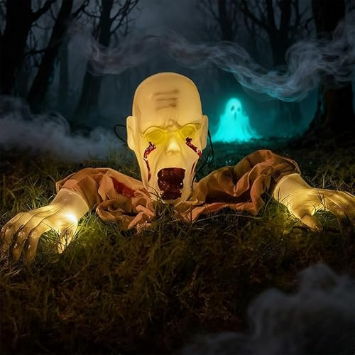 Halloween-Dekoration Bodendurchbrecher,Halloween-Dekor Zombie Groundbreaker mit Blutfleck und gruseligem Sound,Realistic Skeleton Arms Stake mit Blutfleck blinkenden Augen als Hofdekorationen