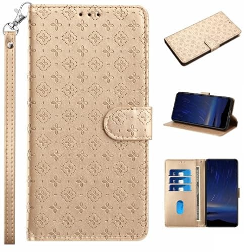 Ufgoszvp Lederhülle für iPhone 6 6s /iPhone 7/8 Flip Hülle Wallet Case, Prägung Clover Handyhülle PU Leder Tasche Case Kartensteckplätzen Schutzhülle Kompatibel mit iPhone 6 6s /iPhone 7/8 goldene
