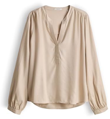 OPUS Damen Langarmbluse | FLANORA Loose Feminine Tunikabluse in Twilloptik Soft Oat, 44