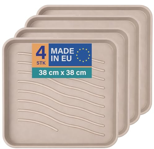 Bestlivings Schuhabtropfschale 4er-Pack, 38x38 cm, Beige, wasserdicht | Kompaktes Format, hoher Rand, robuste Schuhwanne aus Kunststoff, leicht abspülbar, Universalablage für Haus, Tier & Garten