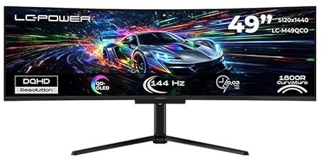 LC-POWER LC-M49QCO 49 Zoll Ultrawide Curved Monitor, QD-OLED (Dual QHD 5120×1440), 144 Hz, 1800R, 0,03 ms, HDMI 2.1, DP 1.4, USB-C 90W, RJ45, KVM, HDR True Black 400, Adaptive Sync
