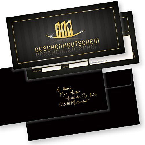 tatmotive Geschenk-Gutscheine Gastronomie (50 Stück mit Umschläge) einfach Werte eintragen und stempeln, für Gastro/Restaurant