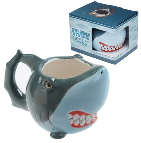 Puckator Shark Shaped Tea Coffee Mug - Funny Home Accessories - Cute Gifts for Girlfriend - Large Mugs for Men Women Hot Drinks - Cute Cups Presents - Secret Santa Gift - Cup Set