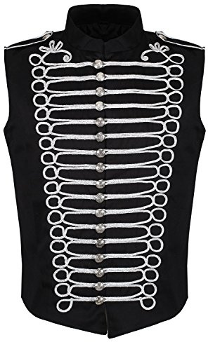 Ro Rox Men's Black Silver Punk Military Drummer Sleeveless Parade Jacket - (L)