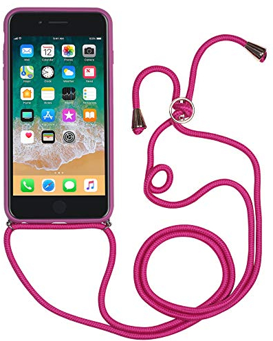 STILGUT Handykette entwickelt für iPhone 8/7 und iPhone SE 2020- Handykette für iPhone 8 & iPhone 7 aus Leder & TPU/PC, Handyhülle zum Umhängen, Hülle mit Band - Magenta