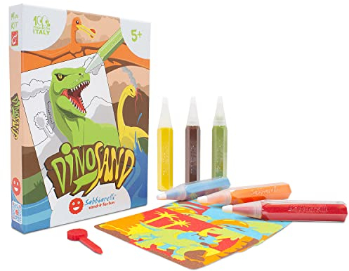 Sabbiarelli Sand-it For Fun Kit DinoSand Dinosaurier - Kreativ Bastelset: bemale die Dinosaurier mit Sand, Sandbilder für Kinder ab 5+
