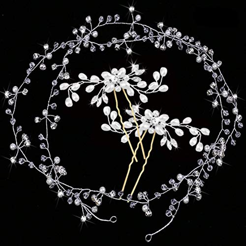 Haardraht Hochzeit Haarschmuck Haardraht Perlen Strass Brautschmuck Braut,Brautschmuck Hochzeit Stirnband 3 Stück Kristall Ranke für Frauen Mädchen auf Hochzeit Party oder Casual