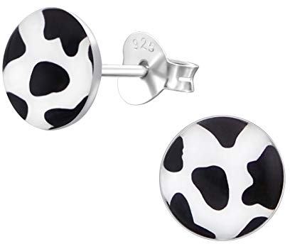 Monkimau Mädchen Ohrringe Kuhfell Ohrstecker aus 925 Sterling Silver Silber