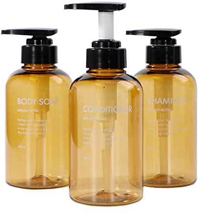 Yeeeco - Set di 3 flaconi per shampoo e balsamo da 300 ml, in plastica vuota, ricaricabili, per il bagno, colore: marrone